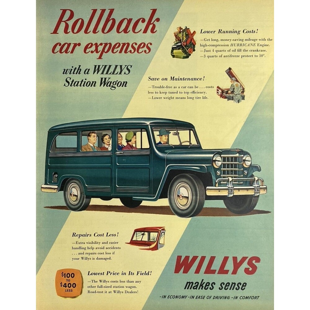 Willys Station Wagon "Rollback Car Expenses with a Station Wagon" Print Ad 1951
